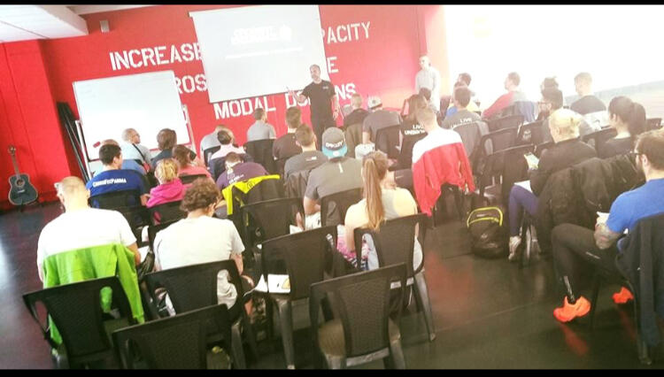 Paul-DeAngelis-Coach-Education-Milan-Italy-2016 Paul DeAngelis teaching running mechanics and coach education in Milan, Italy in 2016